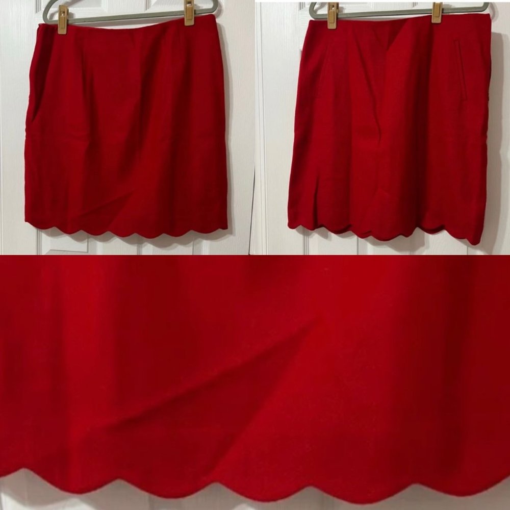 Talbots NWOT Sz14 Red Wool Scallop Hem Seamed Pockets A-Line Skirt